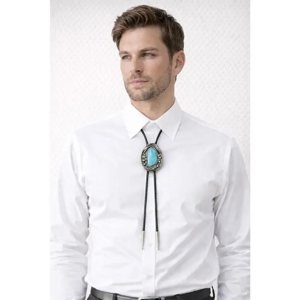 🚫SOLD OUT🚫 Vintage Turquoise Bolo Tie Signed SW |Silver |Bennett Patent - Picture 1 of 9